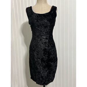 Vintage Young Edwardian Black Crushed Velvet Mini‎ Dress Size 7 XS/S 90s Goth
